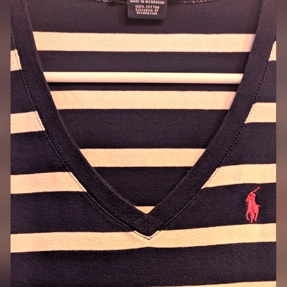 EUC Ralph Lauren 100% cotton navy/white horizontal striped short sleeve deep - Picture 4 of 9